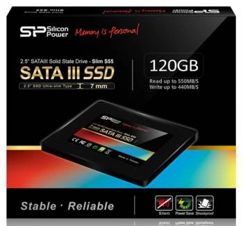 SSD 2.5" Silicon Power 120GB Slim S55 <SP120GBSS3S55S25> (SATA3, up to 550/ 440MBs, 65TBW, 7mm)