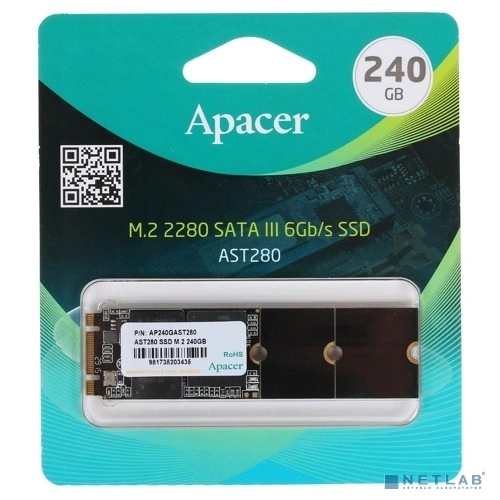 Apacer SSD AST280 240Gb SATA M.2 2280, R520/ W495 Mb/ s, 3D TLC, MTBF 1,5M, 140TBW, Retail, 3 years (AP240GAST280-1)