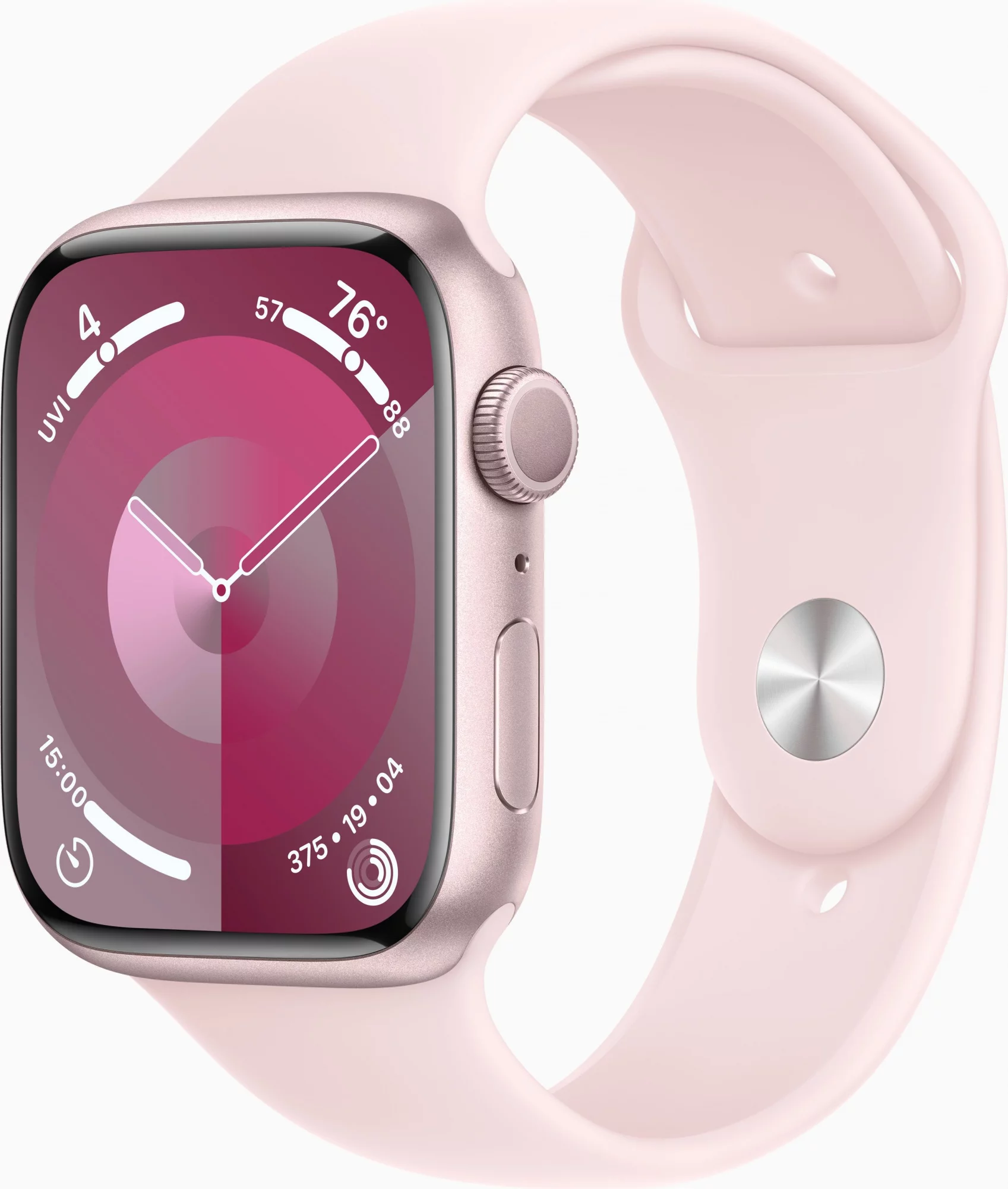 Смарт-часы Apple Watch Series 9 A2980 45мм OLED корп.розовый Sport Band рем.светло-розовый разм.брасл.:S/ M (MR9G3LL/A)