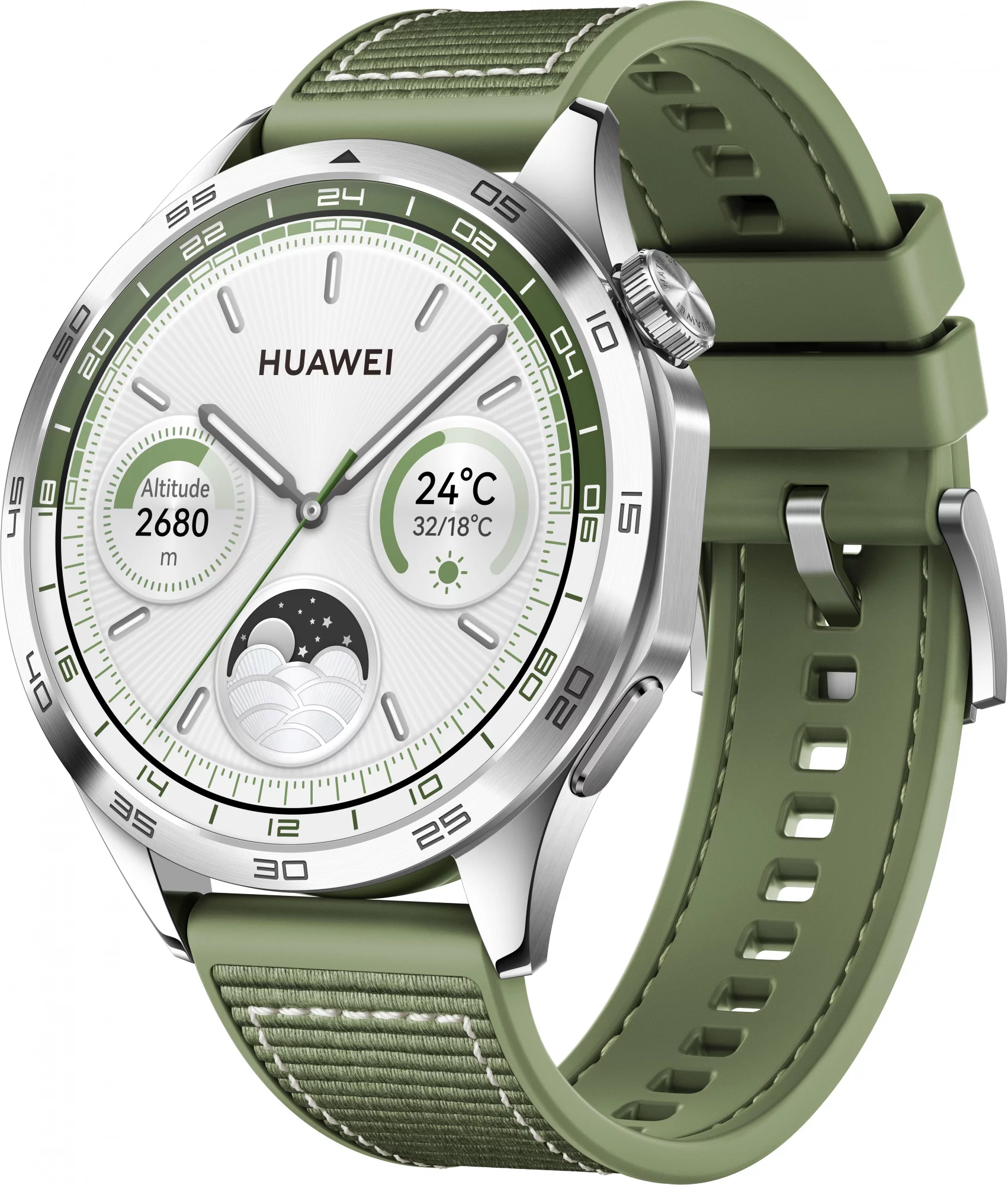 Смарт-часы Huawei Watch GT 4 Phoinix-B19W 46мм 1.43" AMOLED корп.серебристый рем.зеленый разм.брасл.:140-210мм (55020BGY)